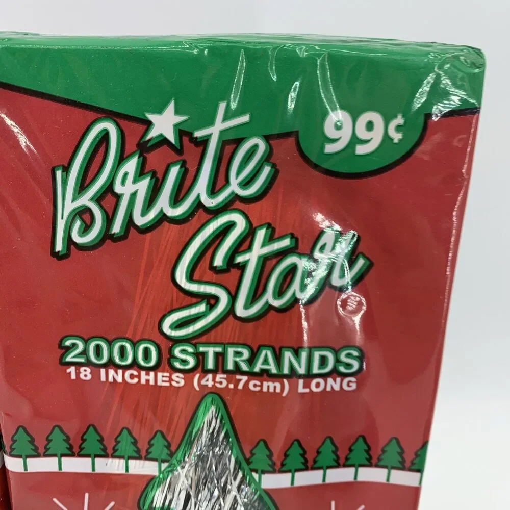 Vtg Brite Star Christmas Tree Tinsel Foil Icicle‎ Silver Strands 18” MCM Set/2